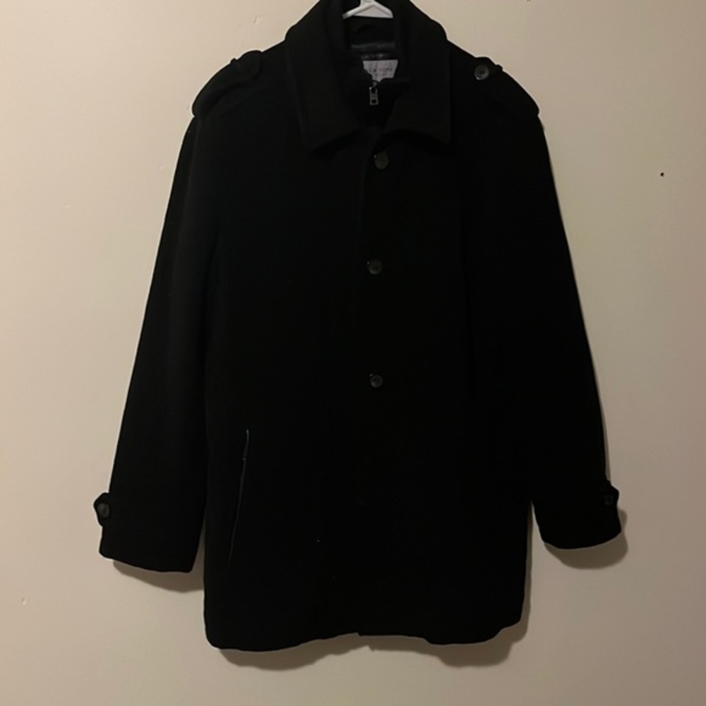 Andrew Marc Black Wool Quilted Inside Double Zipper Trench Long Coat